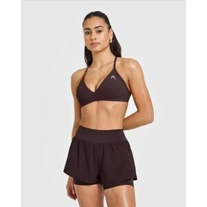 Oner Active Easy Lift Ultra Minimal V Neck Sports Bra Small Plum Brown
